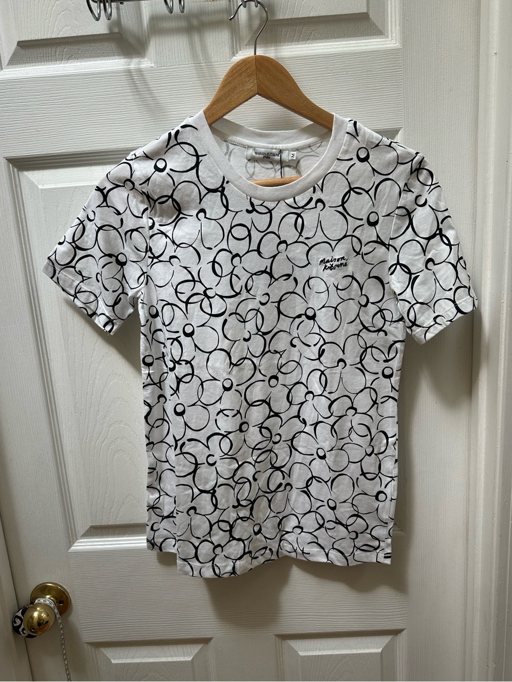 Maison kitsune white black abstract daisy short sleeve t shirt top M Medium
